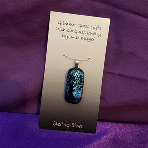 NEW Blue Dichroic Glass Tree Pendant with Sterling Silver Chain